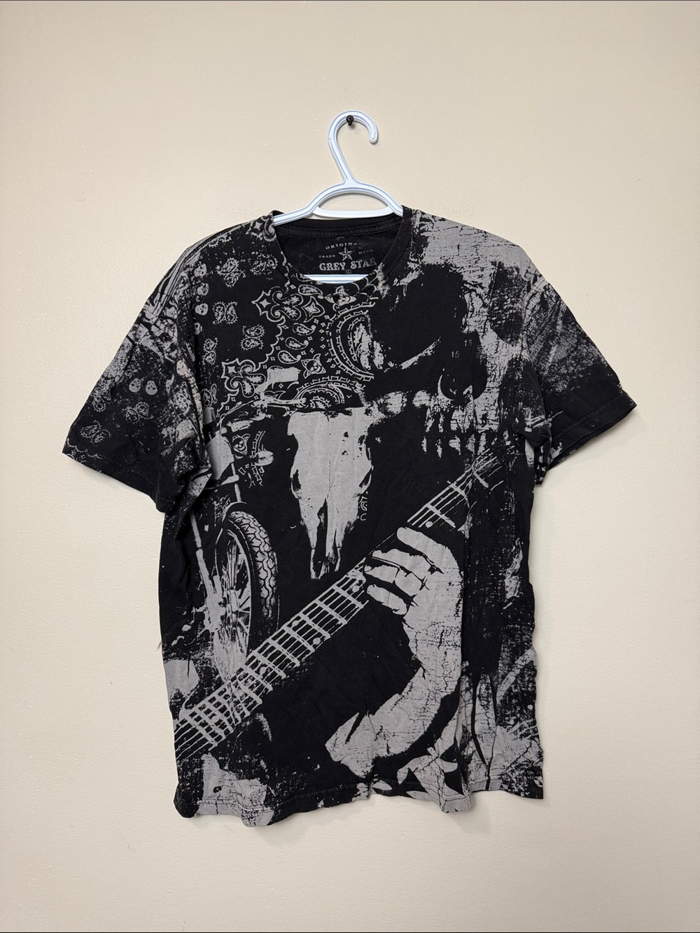 Y2k style Grey Star AOP Graphic Crew Neck Tee size L